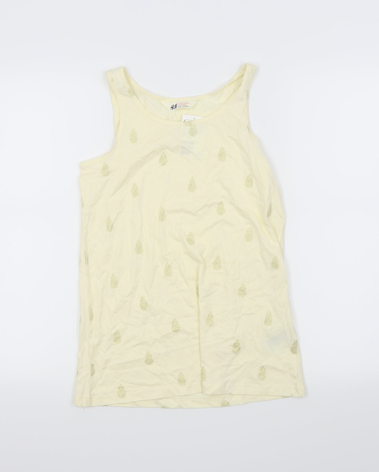 H&M Girls Yellow   Basic Tank Size 14 Years  - Pineapple print