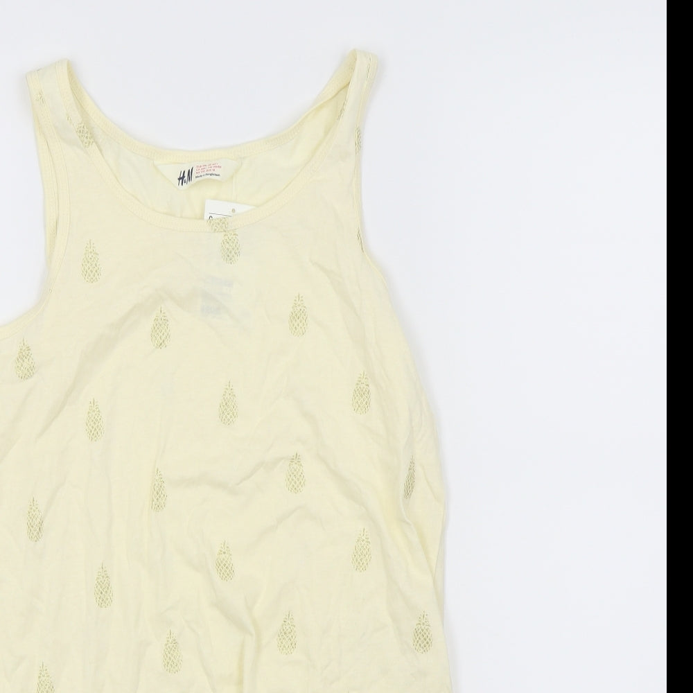 H&M Girls Yellow   Basic Tank Size 14 Years  - Pineapple print