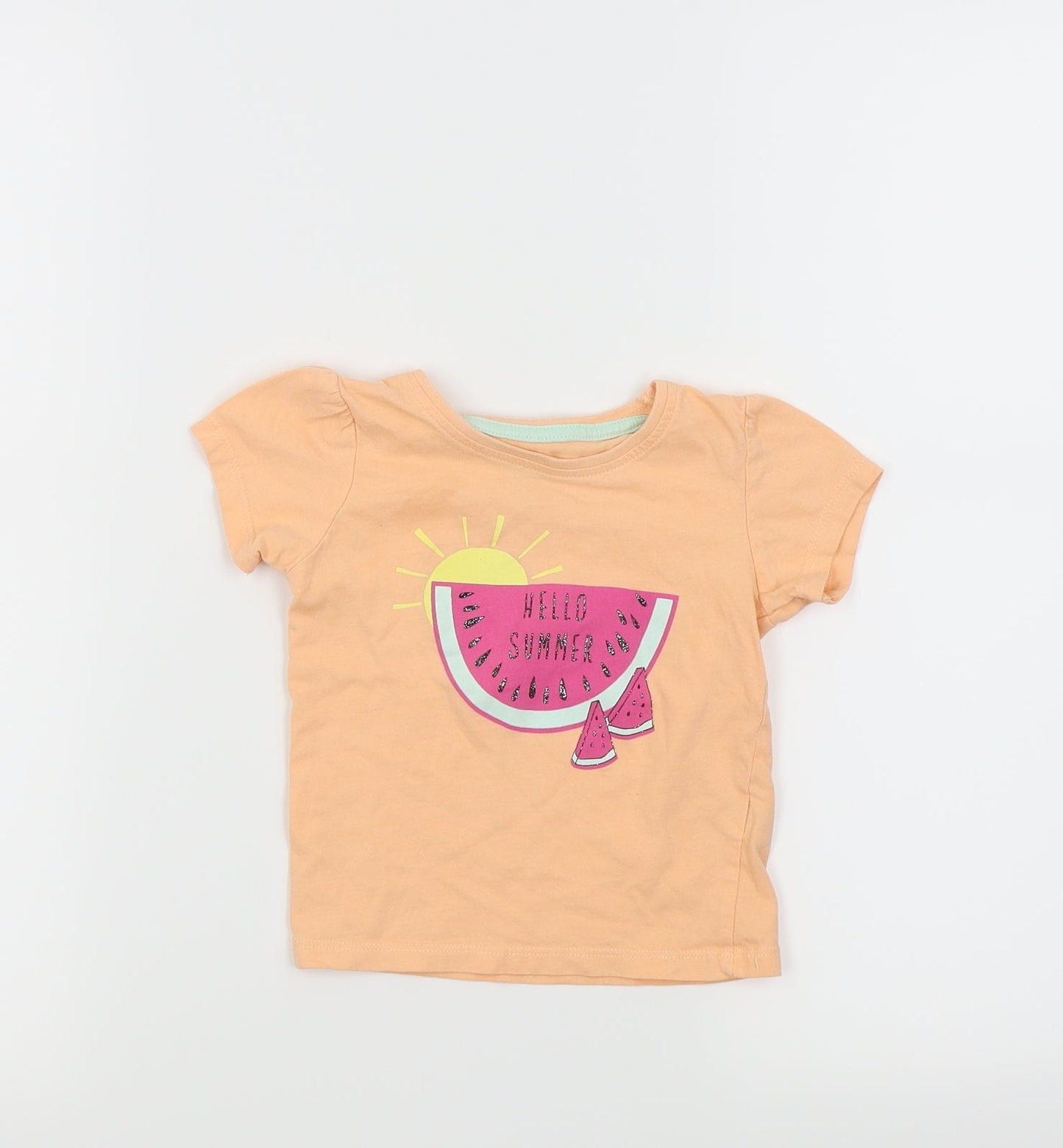 Primark Girls Orange   Basic T-Shirt Size 12-18 Months  - Melons