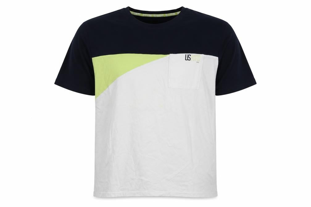 Front view of US Auth men’s white colourblock t-shirt, size L