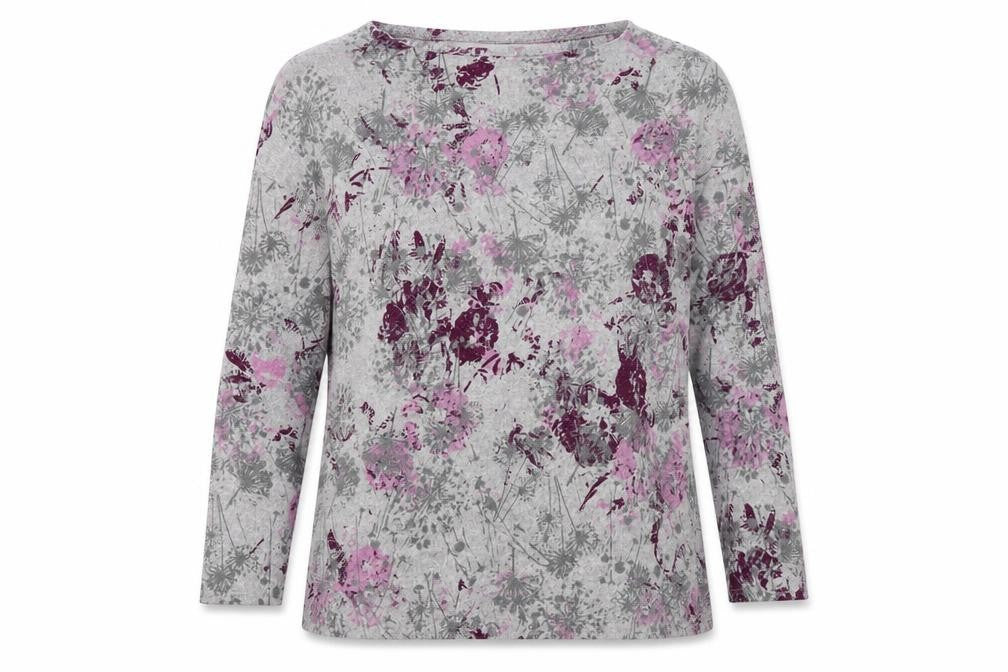 Front view of Bonmarché women’s grey floral knit jumper, size UK 10