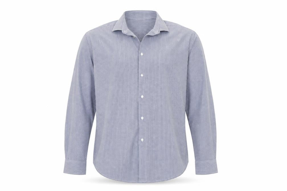 Front view of Primark men’s blue check button-up, size 17.5