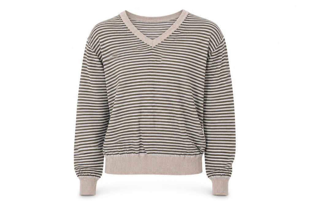 Front view of Next women’s brown striped pullover sweatshirt, size S