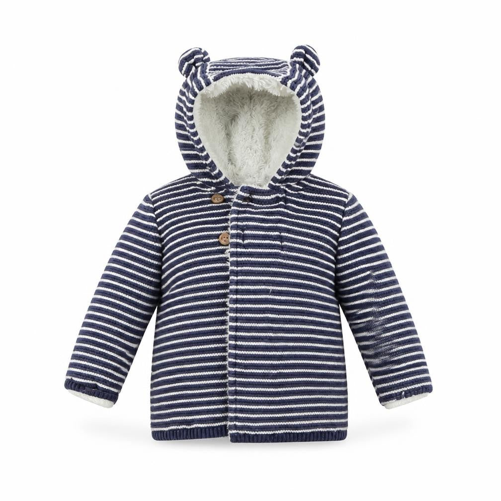 Front view of F&F Baby Blue Striped Jacket, size 9-12, Months