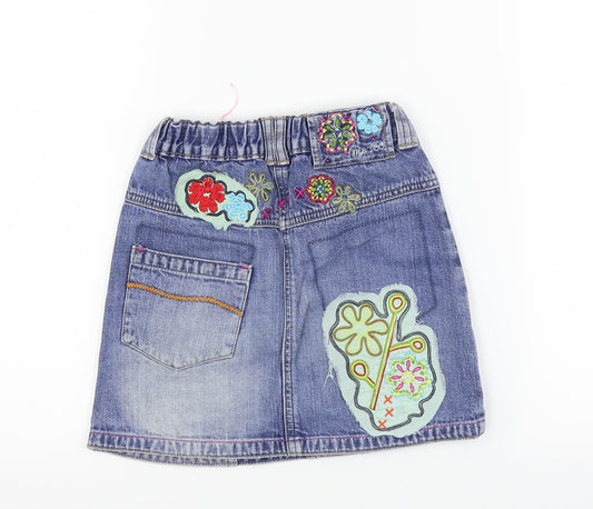Me Too Girls Blue Floral Denim A-Line Skirt Size 6 Years