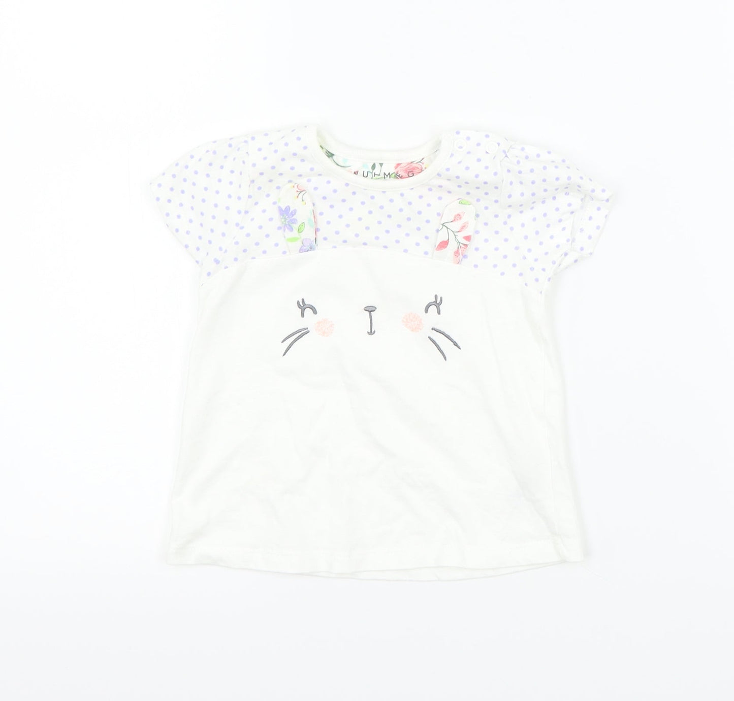 Nutmeg Girls White Polka Dot  Basic T-Shirt Size 6-9 Months  - rabbit