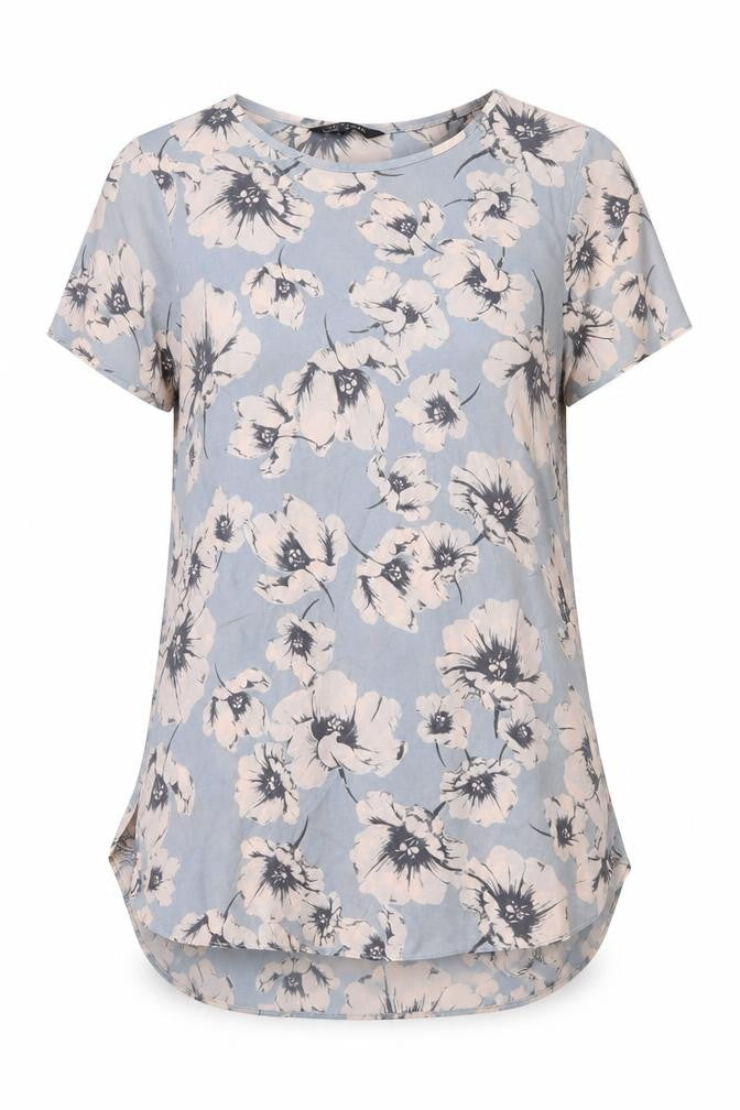 Front view of New Look women’s grey floral basic blouse, size UK 6