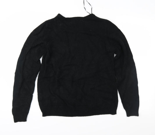 Yessica Womens Black Geometric Knit Pullover Jumper Size M