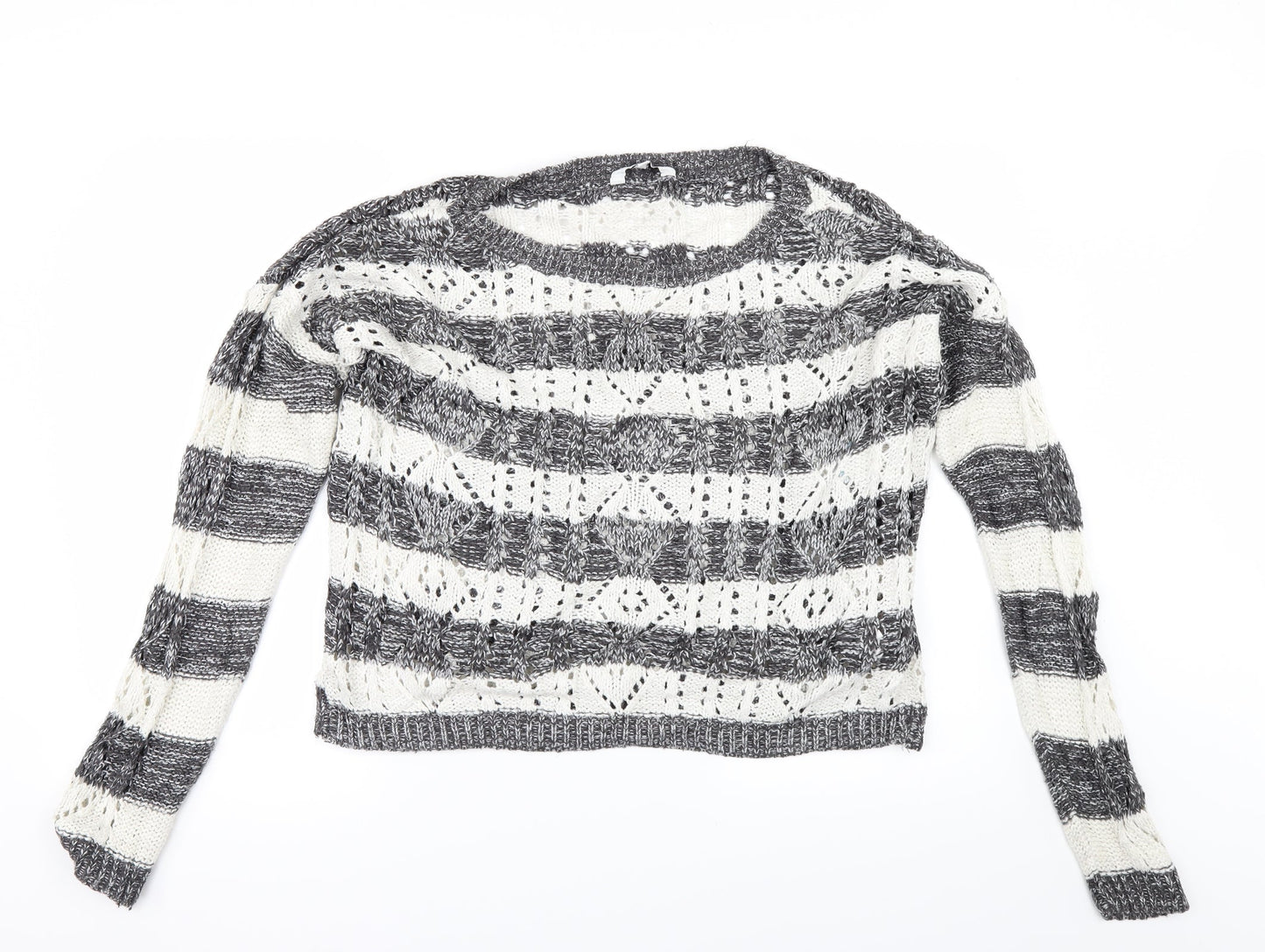 New Look Womens Grey Striped  Pullover Jumper Size 12