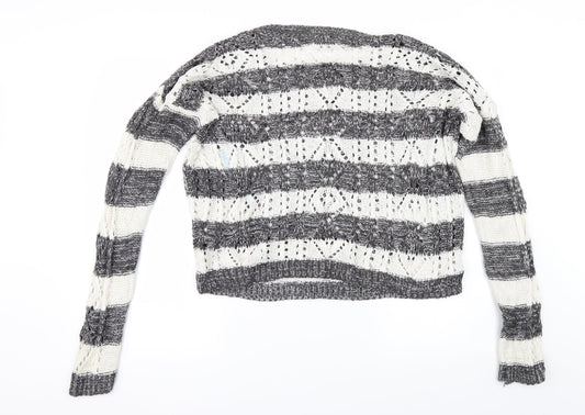 New Look Womens Grey Striped  Pullover Jumper Size 12