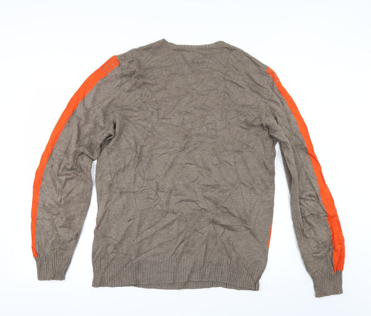 Tristan Mens Brown Striped  Pullover Jumper Size L