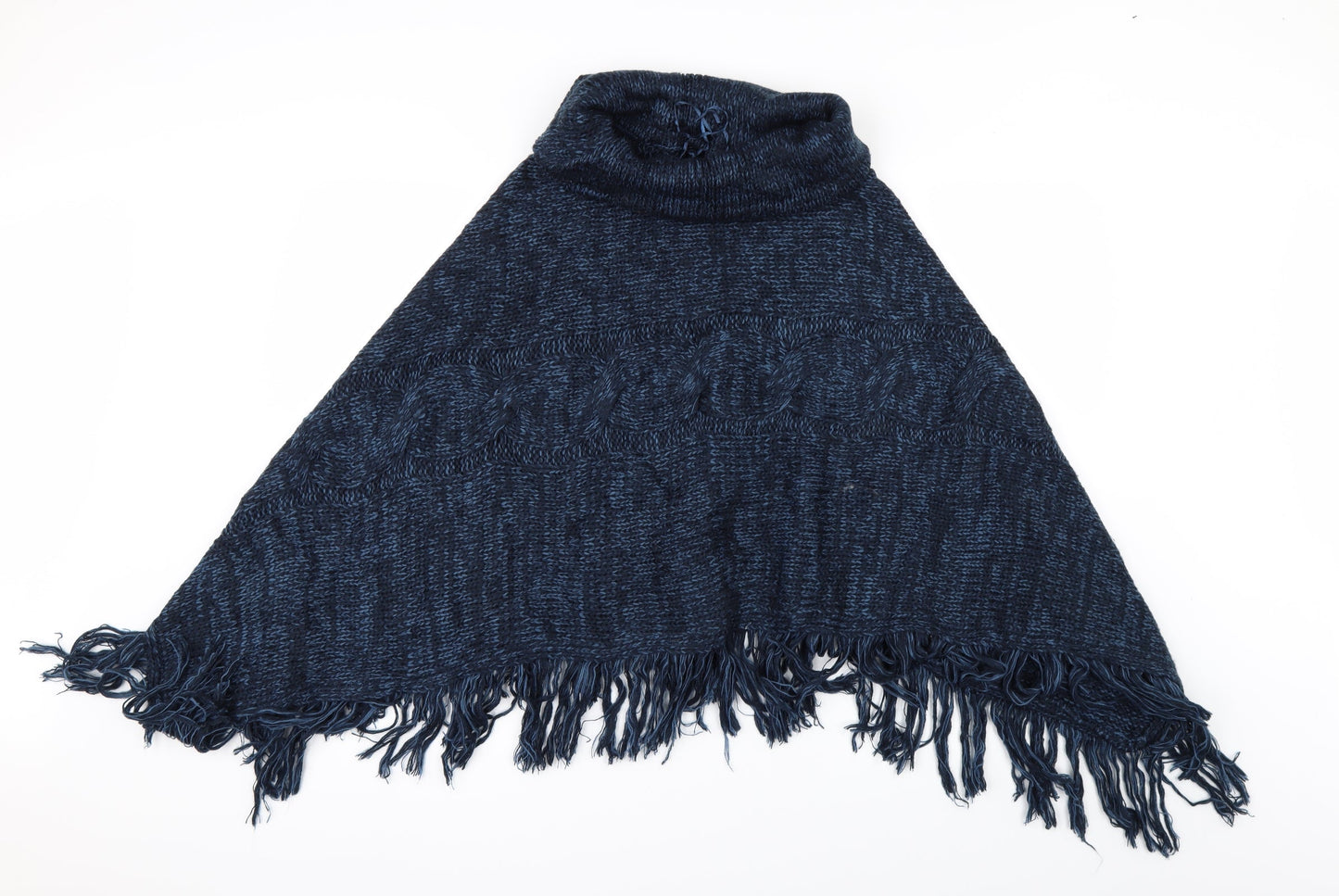 M&Co Womens Blue   Jacket Poncho Size L  - fringed poncho
