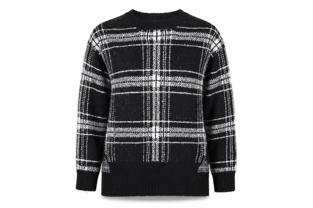 Front view of Marks & Spencer women’s black check jumper, size S