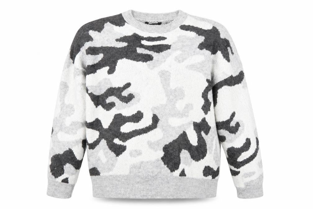 Front view of Peacocks women’s grey animal print jumper, size L