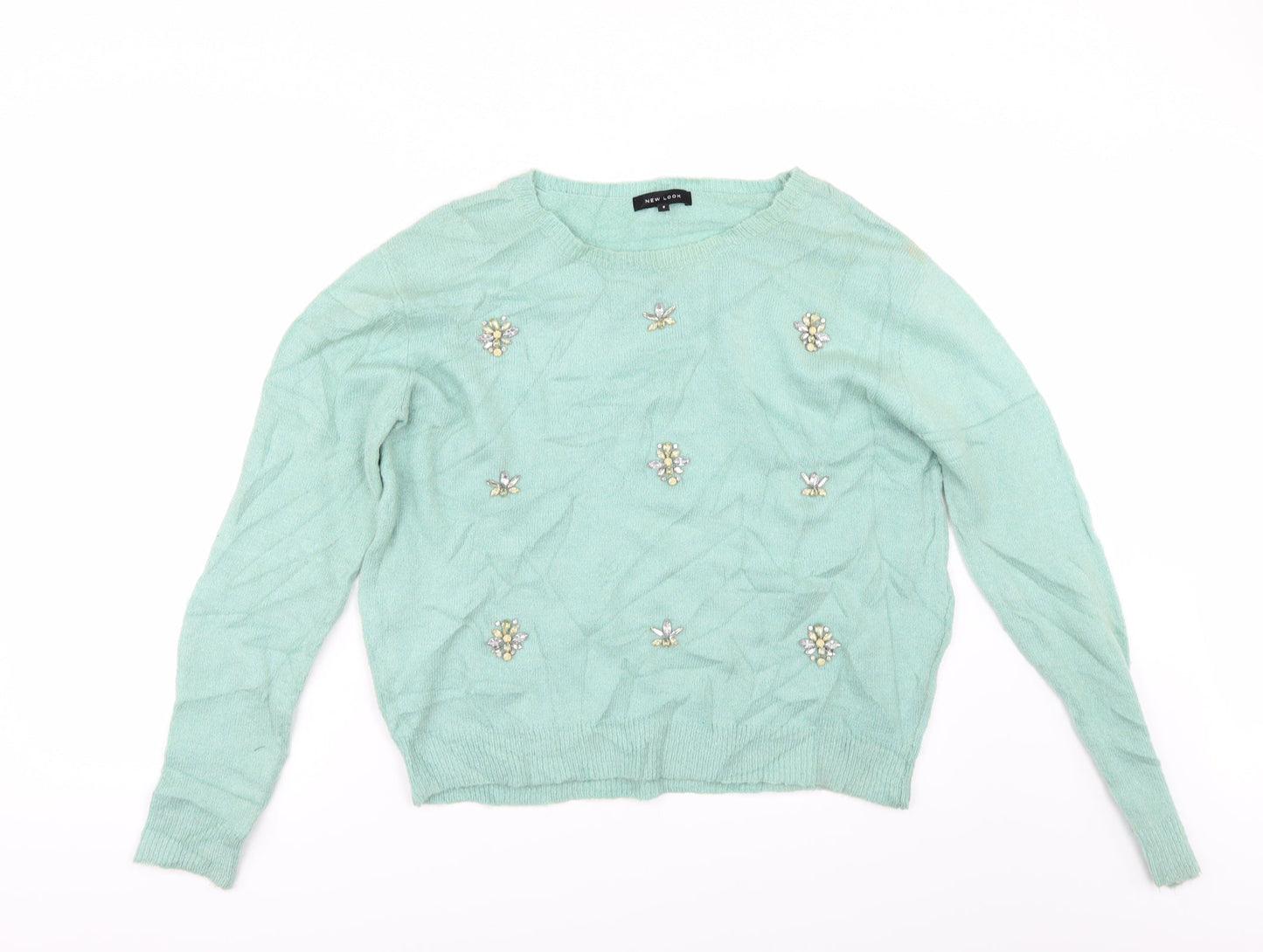 New Look Womens Green   Pullover Jumper Size 8  - rhinestone