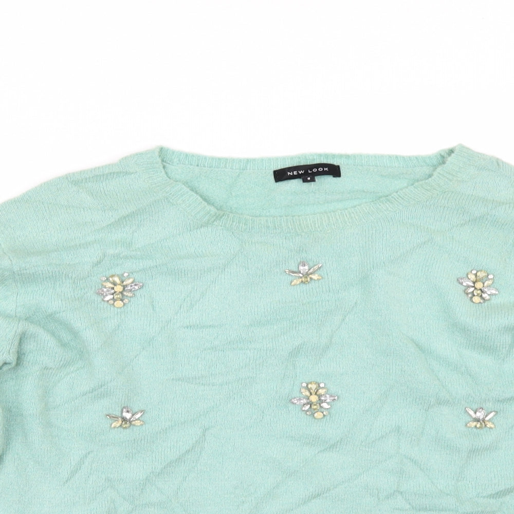 New Look Womens Green   Pullover Jumper Size 8  - rhinestone