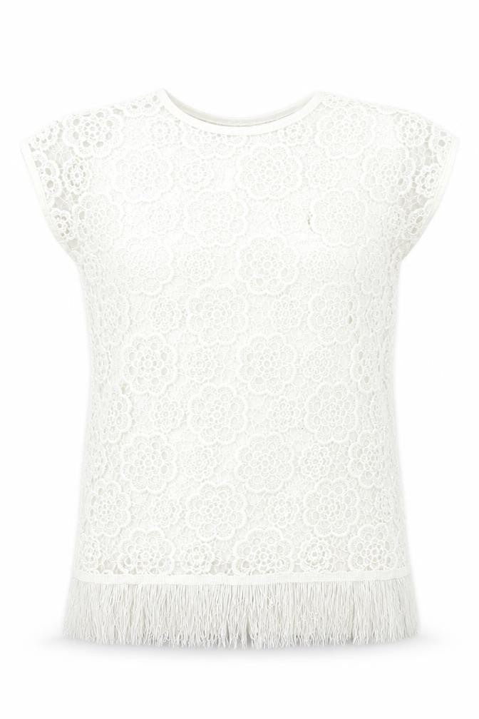 Front view of YD girls’ white floral basic tank, size 7-8, years - open lace