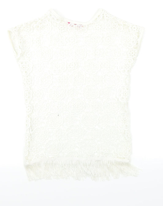 YD Girls White Floral  Basic Tank Size 7-8 Years  - Open Lace