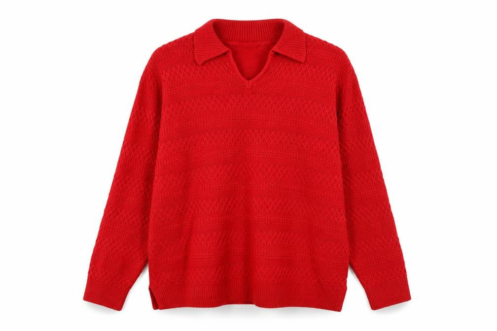 Front view of ISLE women’s red knit jumper, size XL