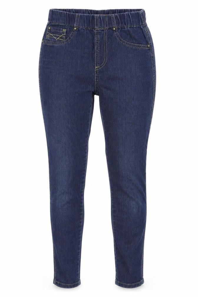 Front view of Denim & Co. women’s blue denim skinny jeans, size UK 8, 29-inch leg