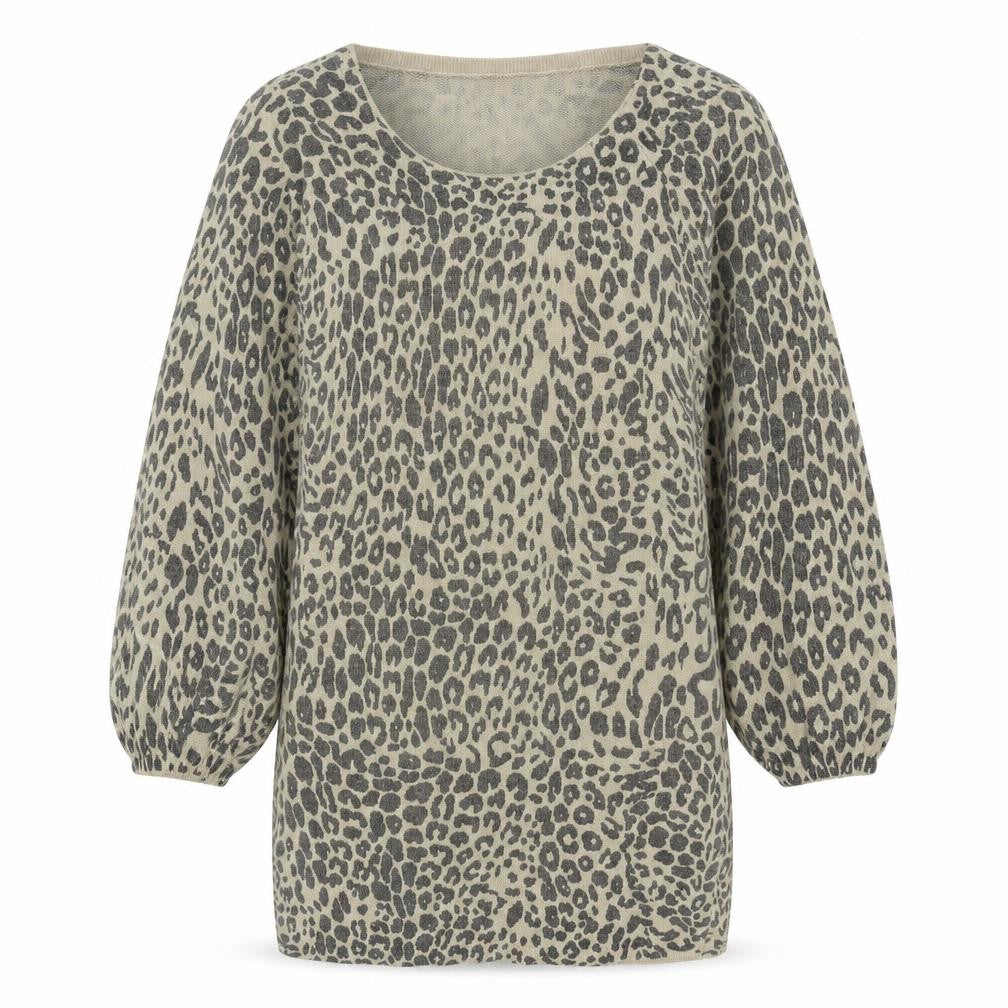 Front view of Sweewë women’s ivory animal print jumper, size M, -, size M/l