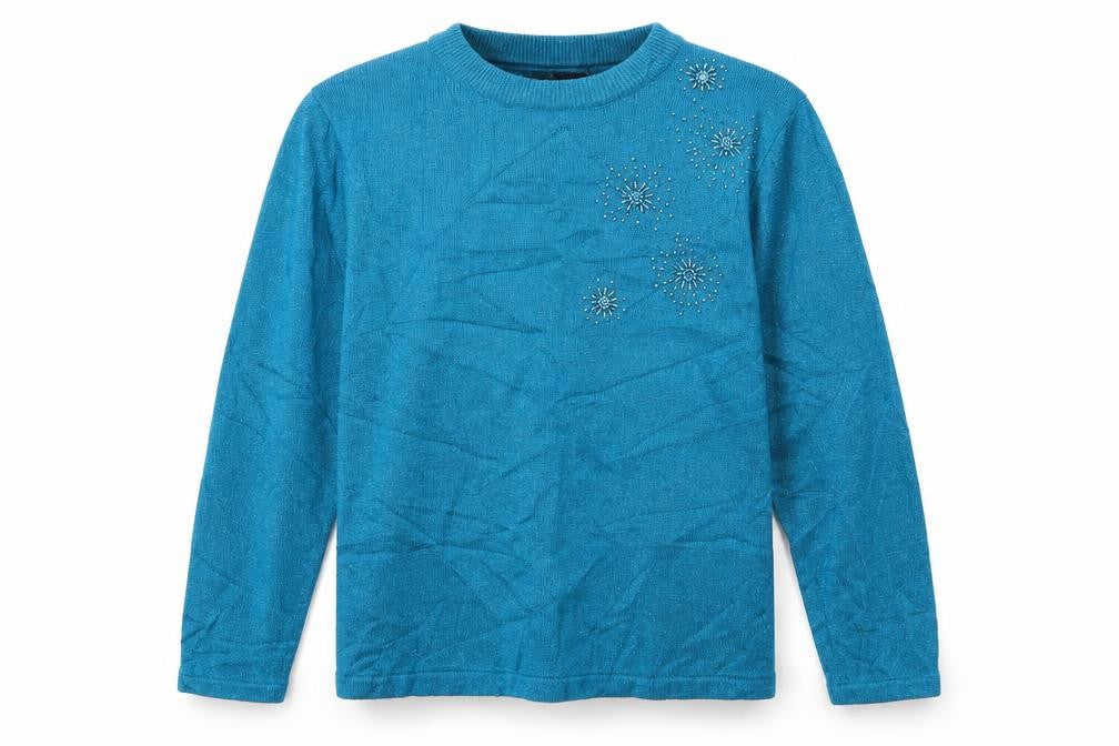 Front view of Bonmarché women’s blue jumper, size S