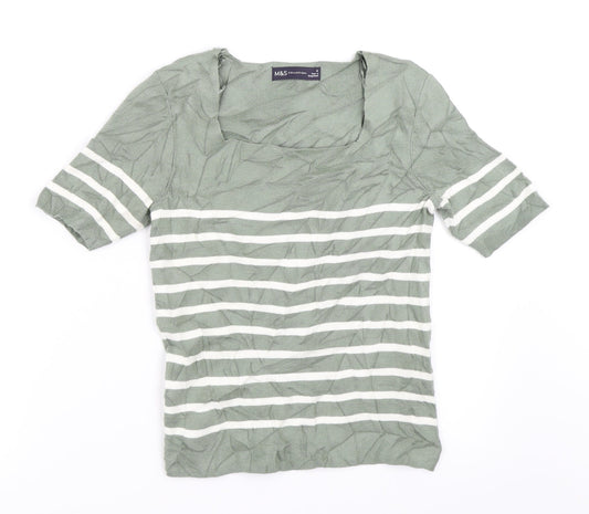 Marks and Spencer Womens Green Striped  Pullover Jumper Size 8