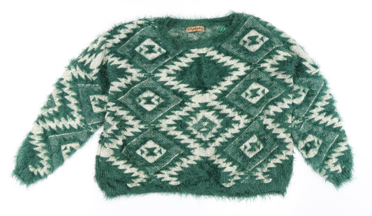 Sophyline Womens Green Geometric  Pullover Jumper Size M