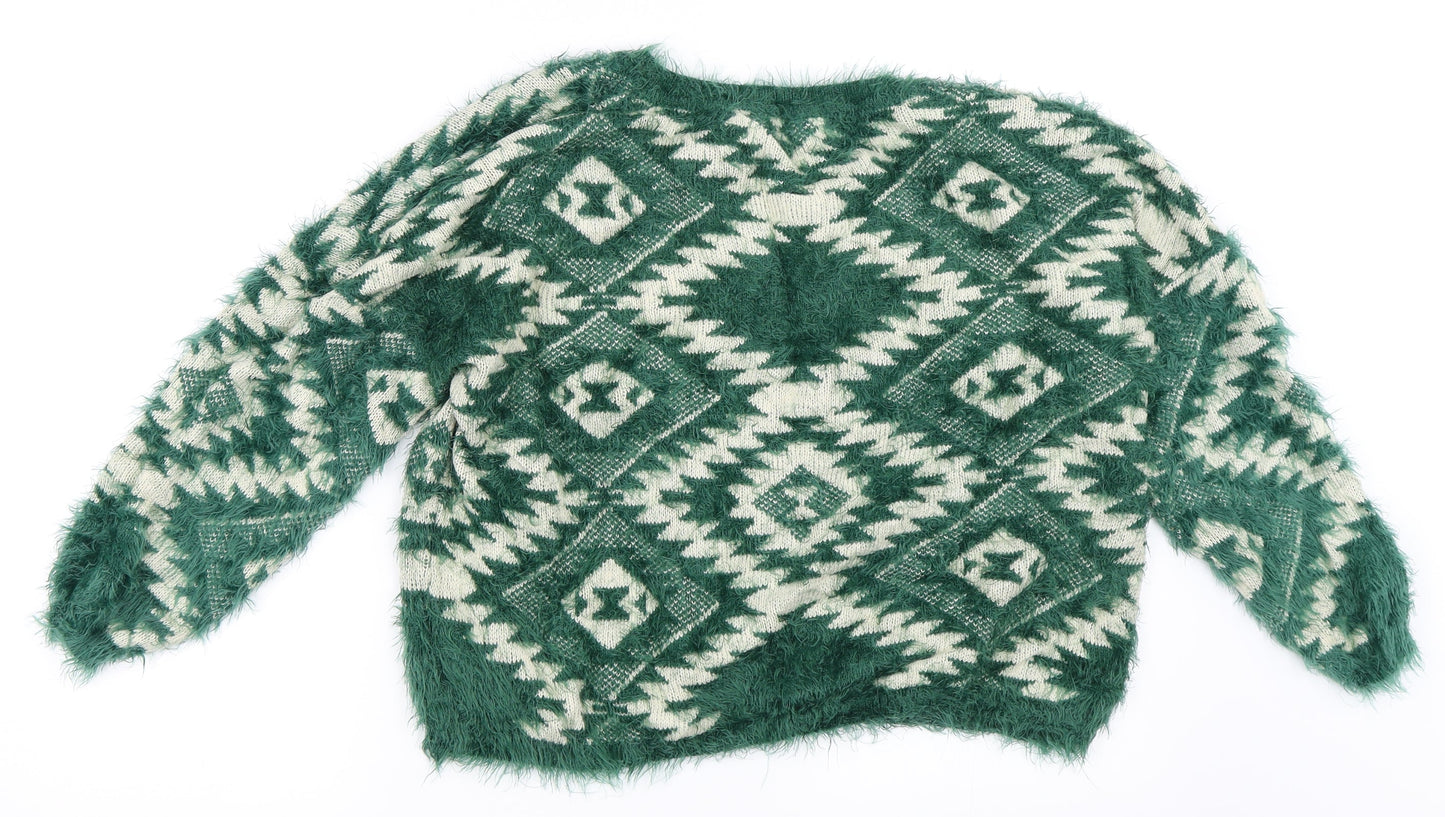 Sophyline Womens Green Geometric  Pullover Jumper Size M