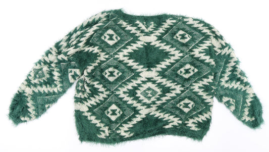 Sophyline Womens Green Geometric  Pullover Jumper Size M