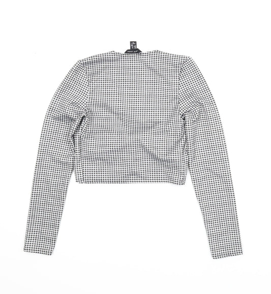 New Look Womens Black Check  Cropped Blouse Size 8