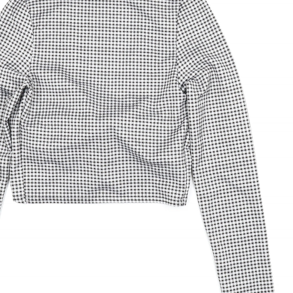 New Look Womens Black Check  Cropped Blouse Size 8
