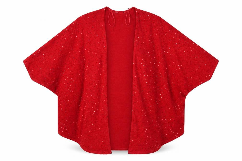 Front view of Isle women’s red polka dot cardigan jumper, size S