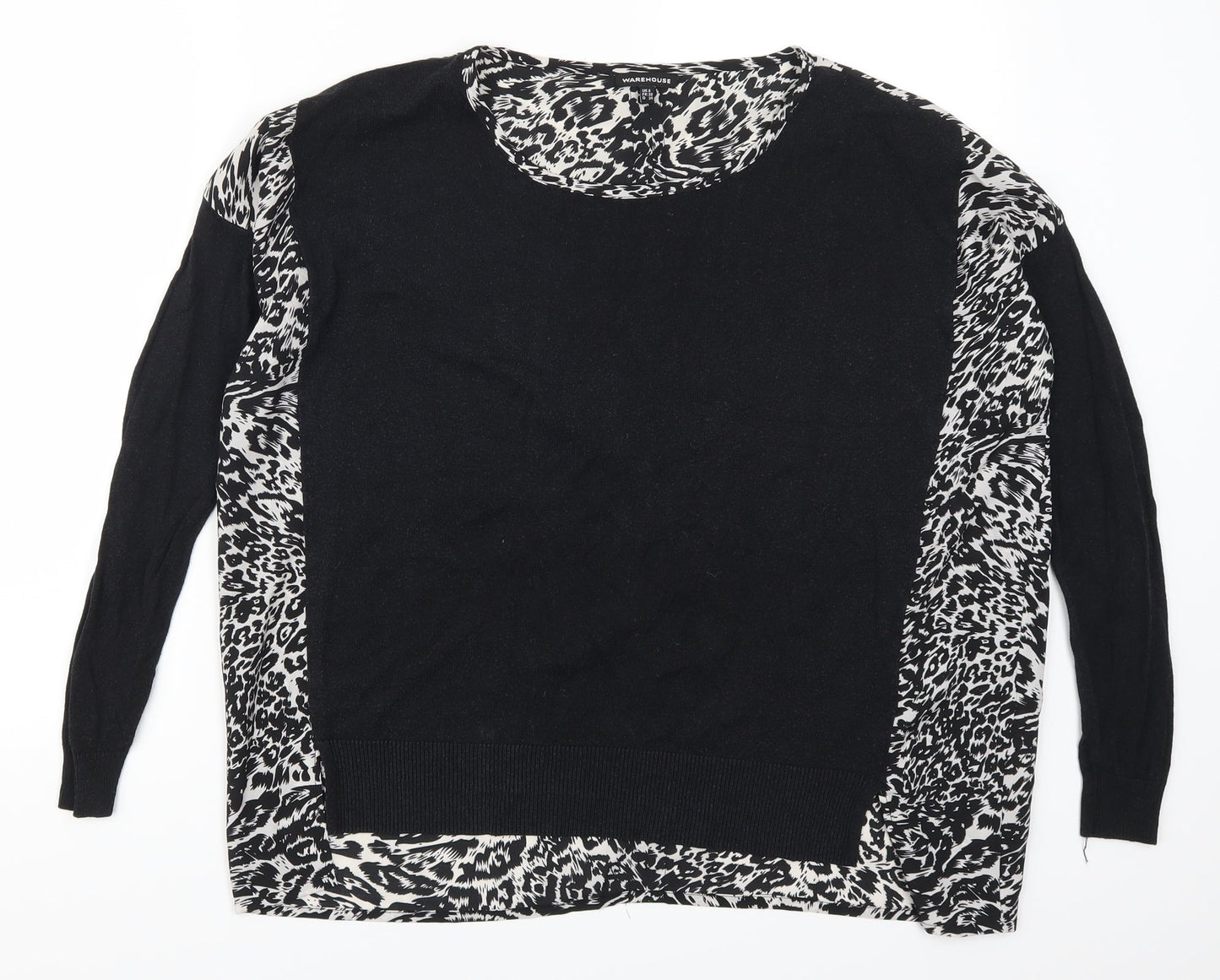 Warehouse Womens Black Animal Print  Basic T-Shirt Size 8