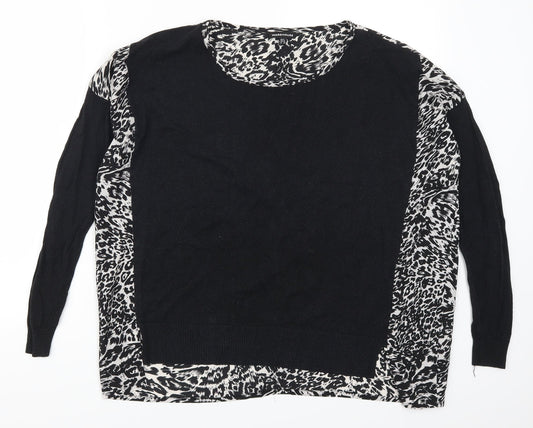 Warehouse Womens Black Animal Print  Basic T-Shirt Size 8