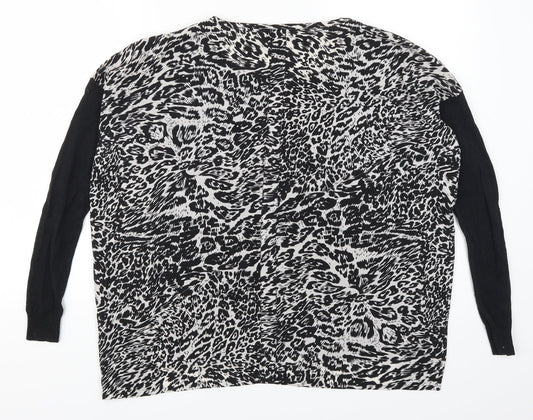 Warehouse Womens Black Animal Print  Basic T-Shirt Size 8