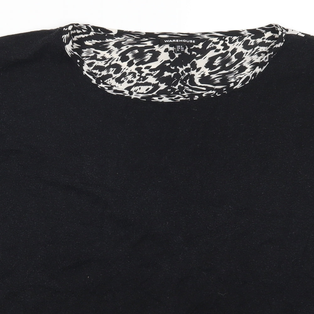 Warehouse Womens Black Animal Print  Basic T-Shirt Size 8