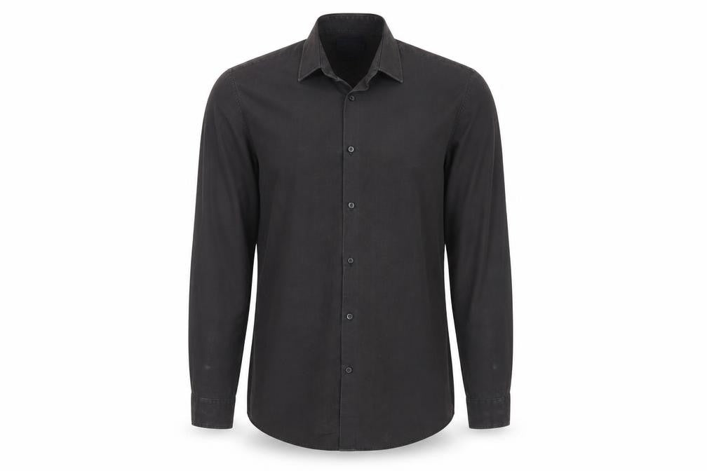 Front view of F&F men’s grey button-up, size 15.5