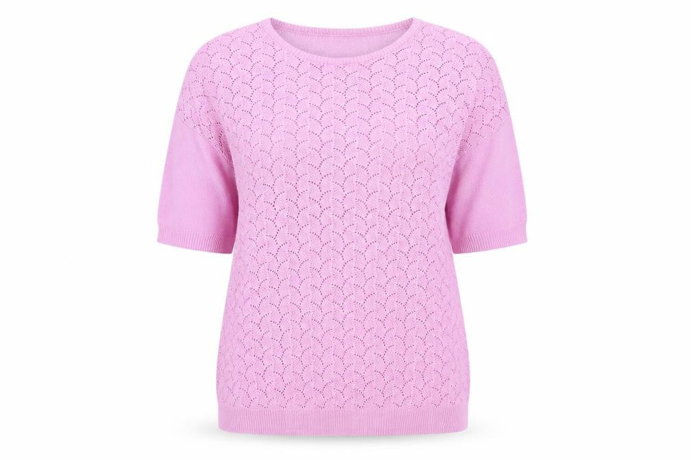 Front view of Damart women’s purple knit jumper, size UK 14
