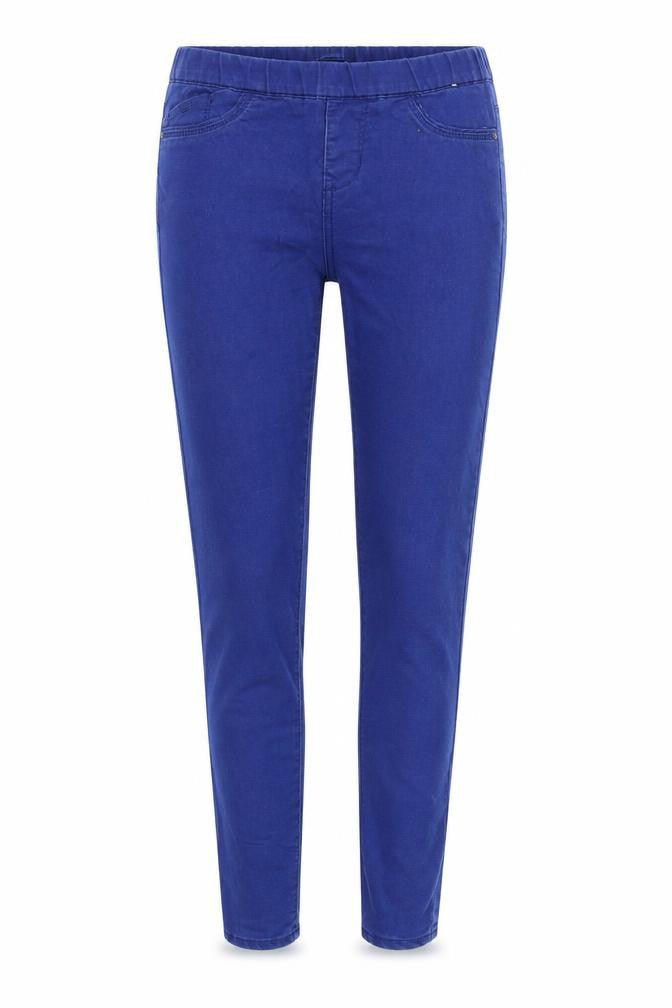 Front view of Denim & Co. women’s blue jegging trousers, size UK 8, 30-inch leg - stretch waistband