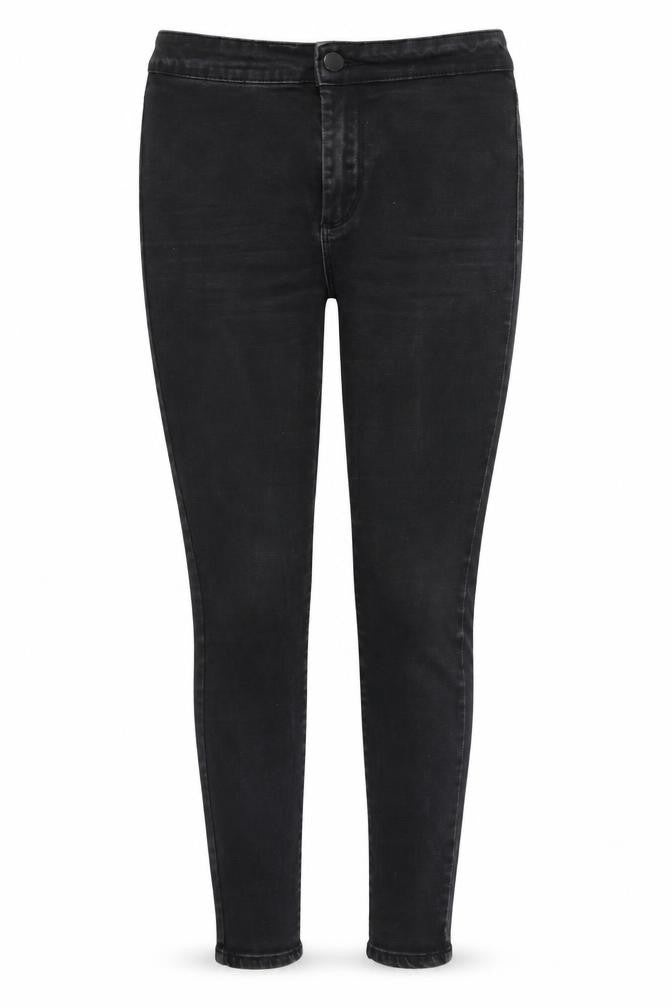 Front view of Denim & Co. women’s black skinny jeans, size UK 12, 25-inch leg