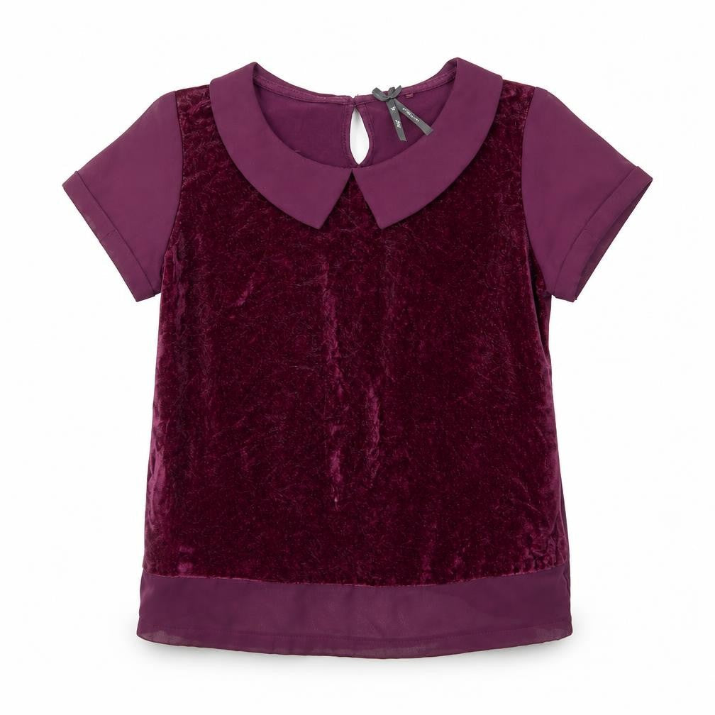 Front view of Next girls’ purple velour basic blouse, size 7, years