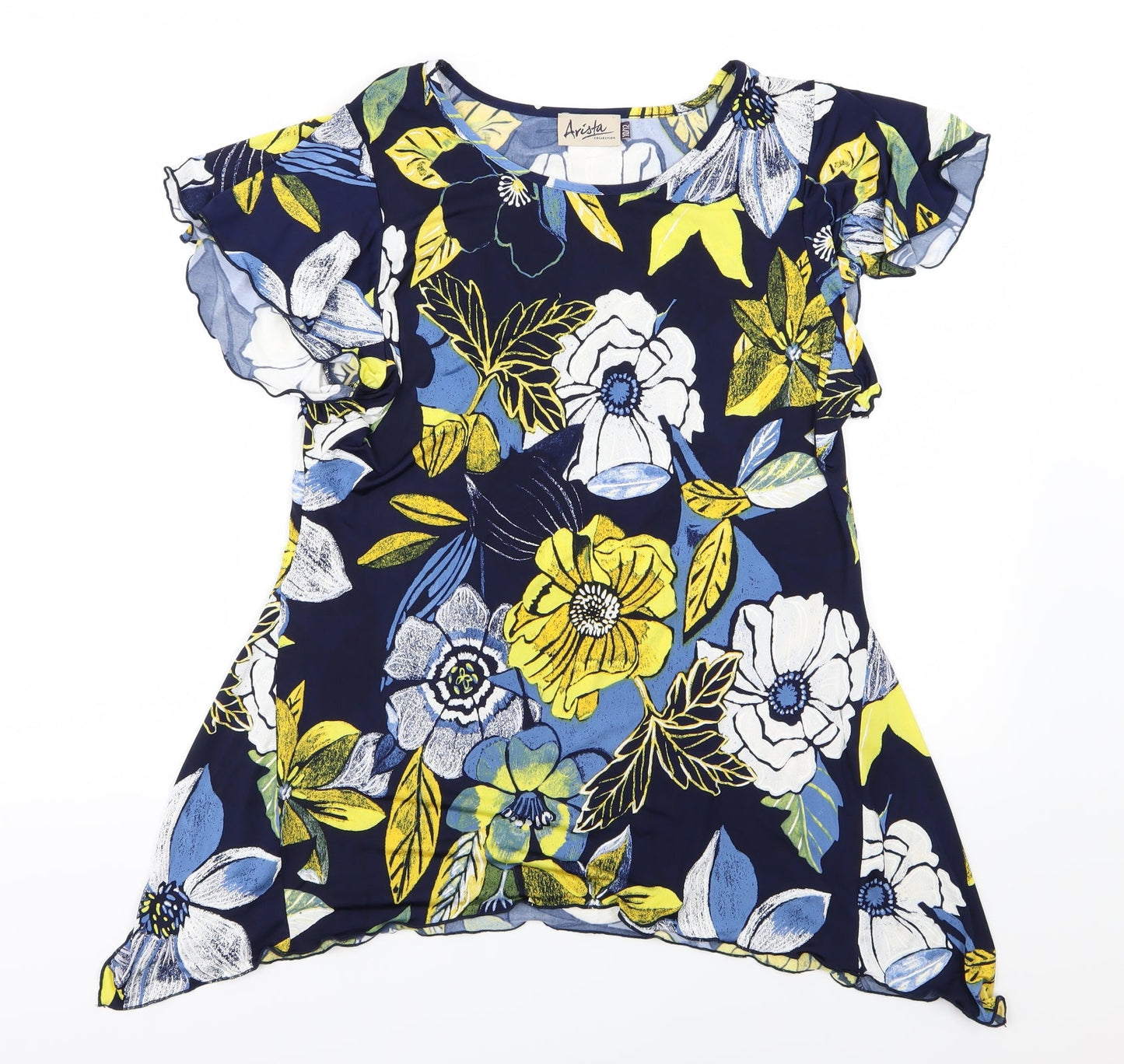 Arista Womens Blue Floral  Basic T-Shirt Size 10