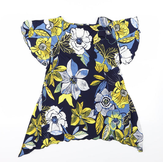 Arista Womens Blue Floral  Basic T-Shirt Size 10