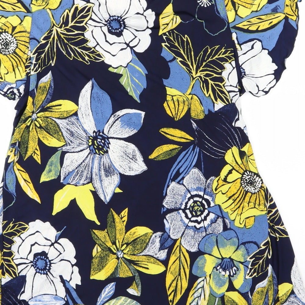 Arista Womens Blue Floral  Basic T-Shirt Size 10