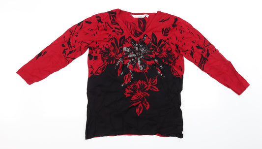 EWM Womens Red Floral  Pullover Jumper Size M