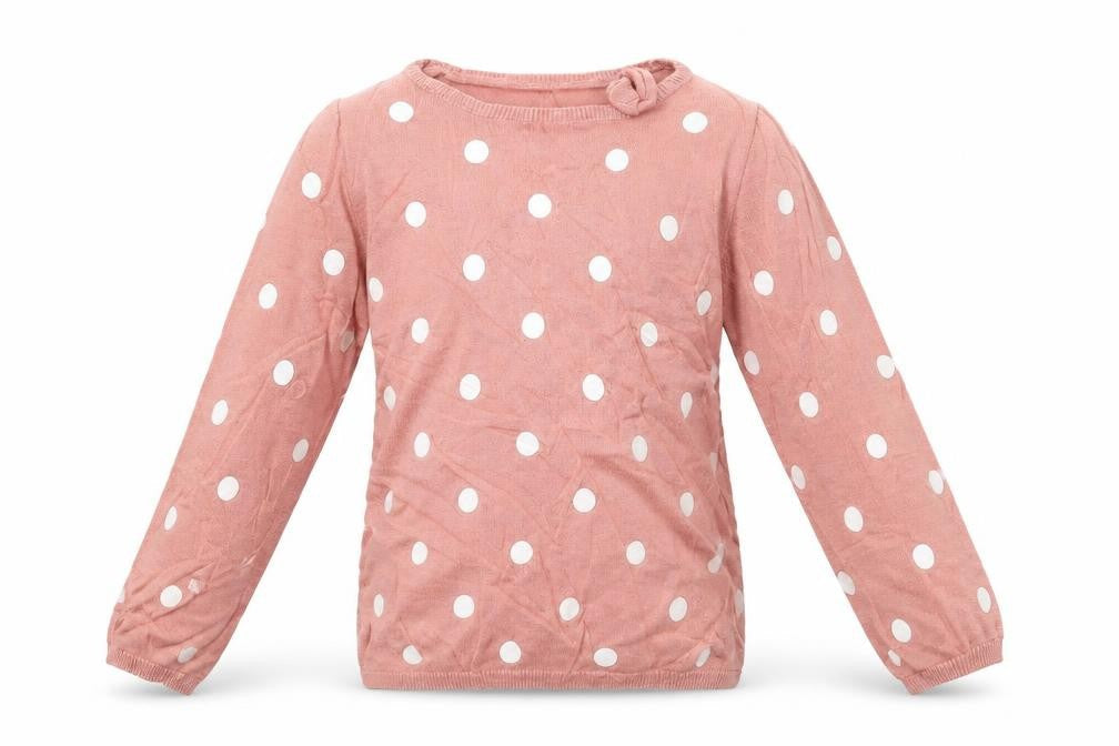 Front view of H&M girls’ pink jumper, size 6-7, years - poka dot