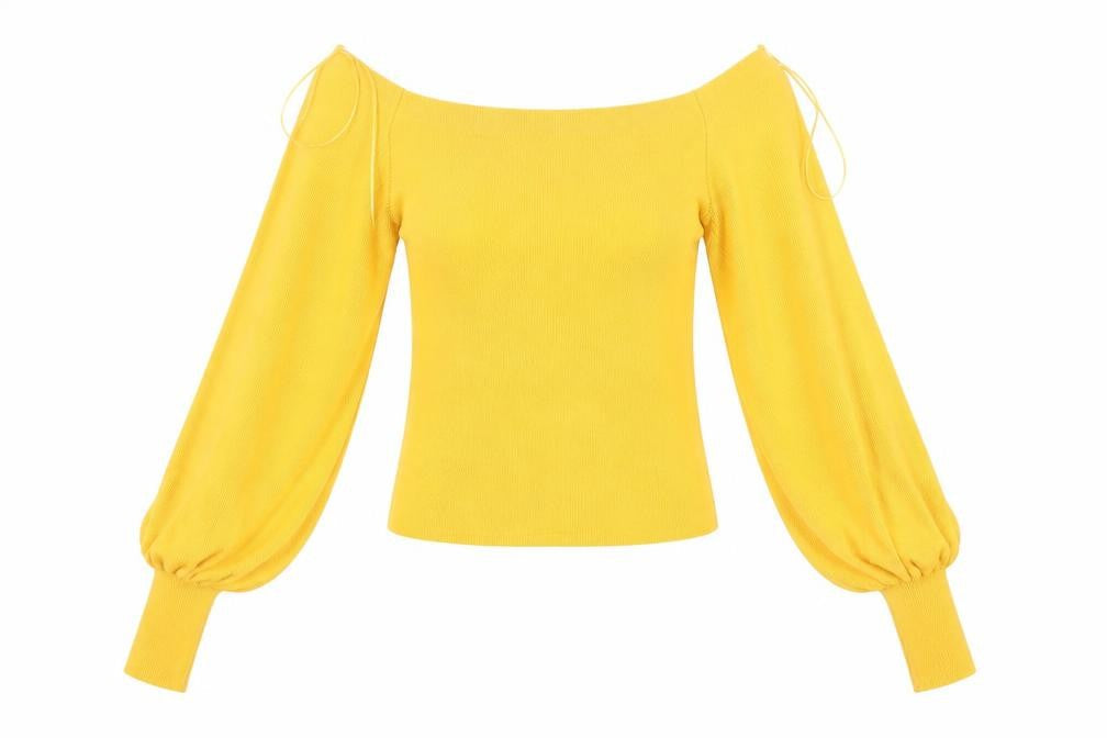 Front view of Topshop women’s orange corduroy jumper, size UK 8
