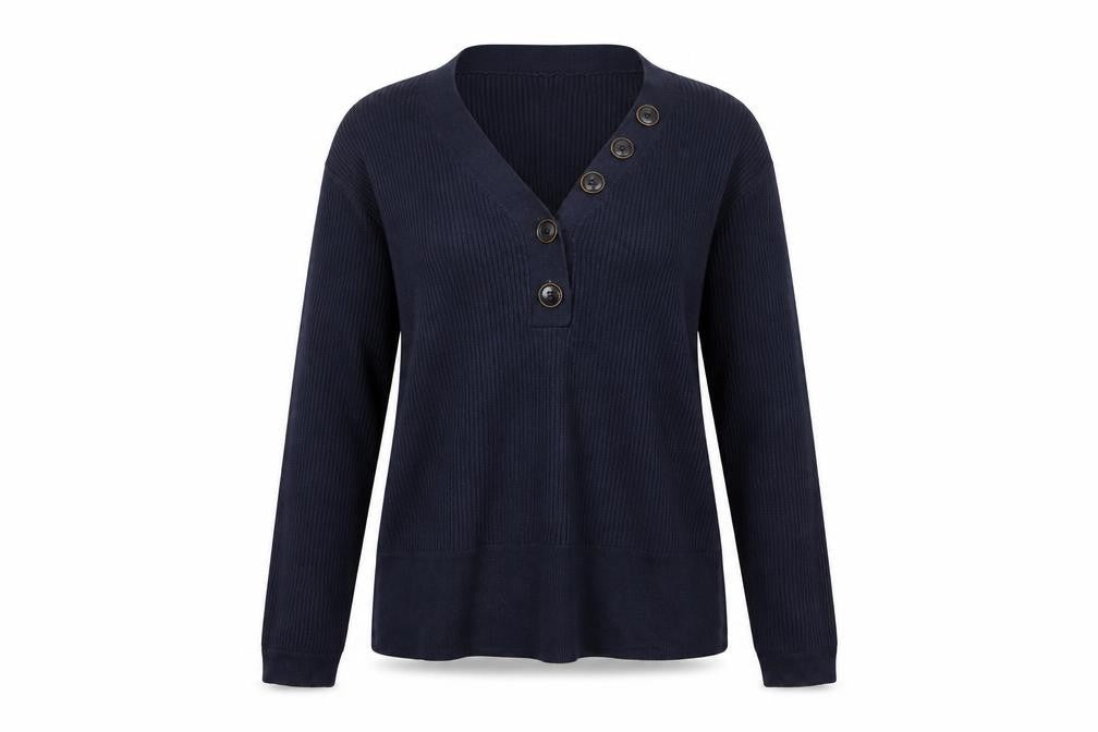 Front view of Preworn women’s blue knit jumper, size S
