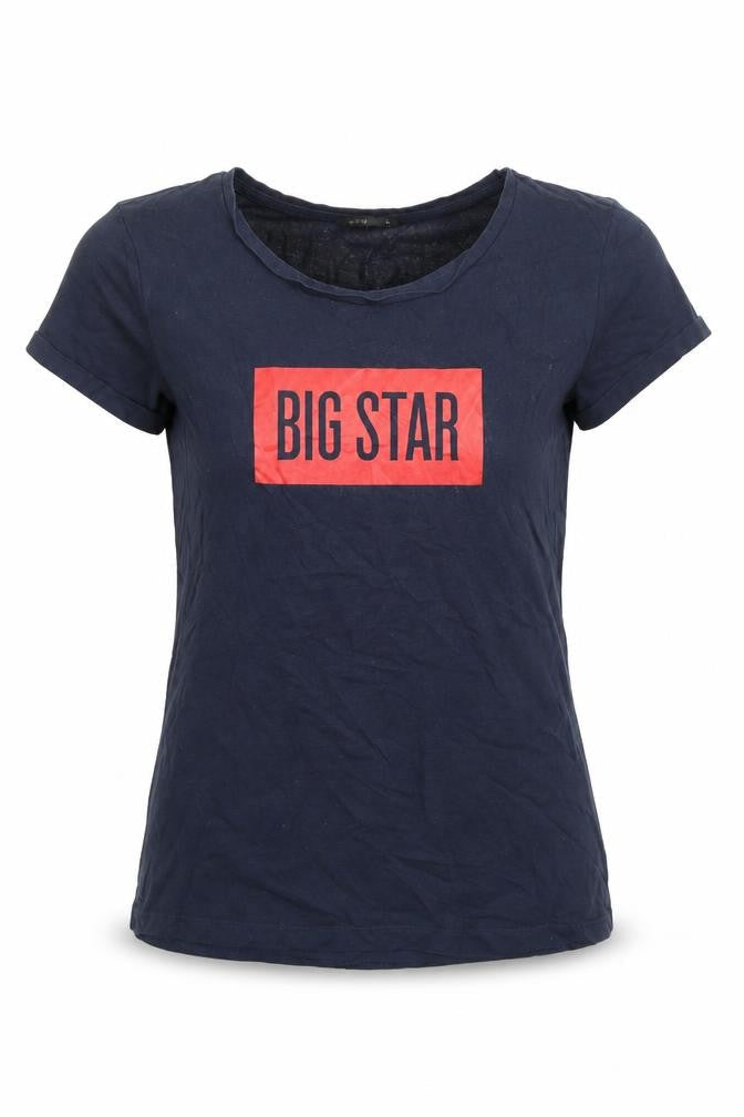Front view of BIG STAR women’s blue basic t-shirt, size L